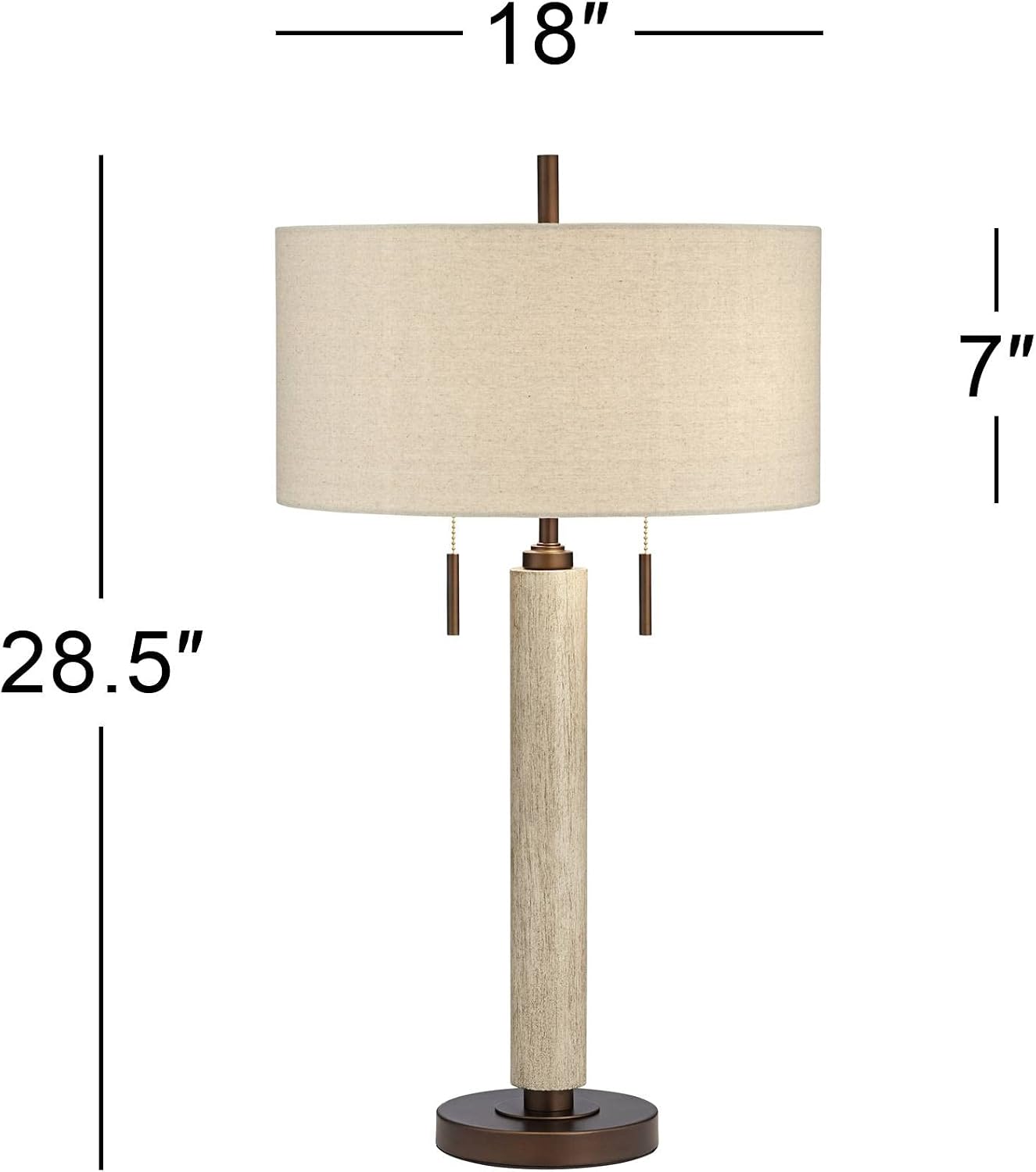 Franklin Iron Works Hugo 28 1/2' Tall Mid Century Modern Natural Cottage End Table Lamps Set of 2 USB Port Pull Chain White-Washed Wood Finish Oatmeal Shade Living Room Charging Bedroom Bedside