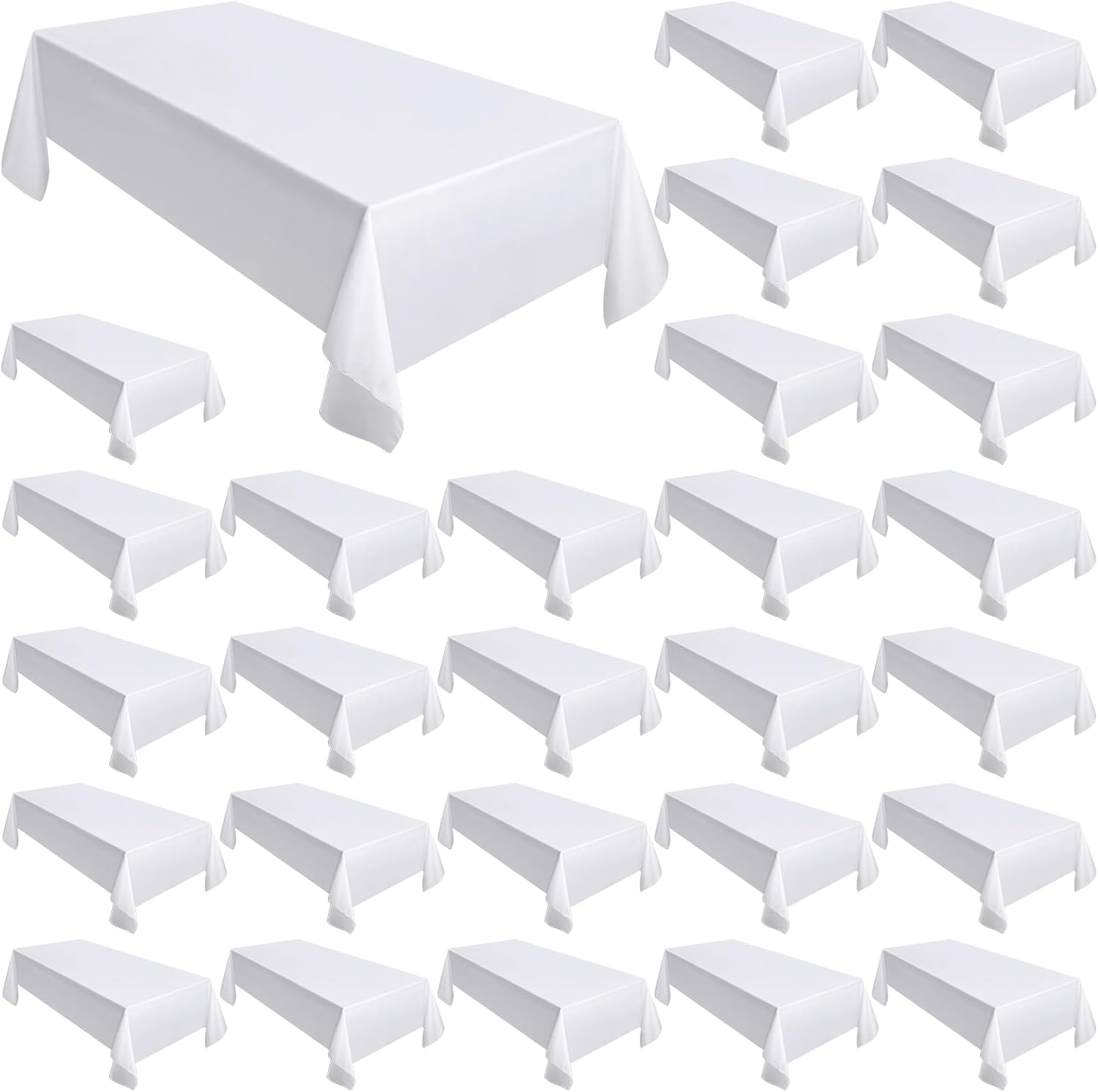Moukeren 30 Pack Rectangle Tablecloths 58 x 102 Inch Table Cloth Reusable Washable Polyester Table Clothes Bulk for 6 ft Tables for Wedding, Party, Restaurant (White)