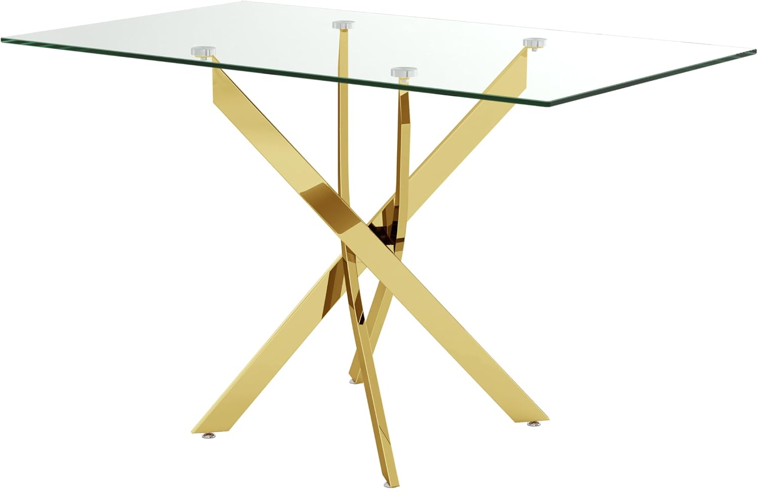 Tempered Glass Dining Table with Chromed Legs, 47' Modern Rectangular Kitchen Table for Dining Room Kitchen,Gold