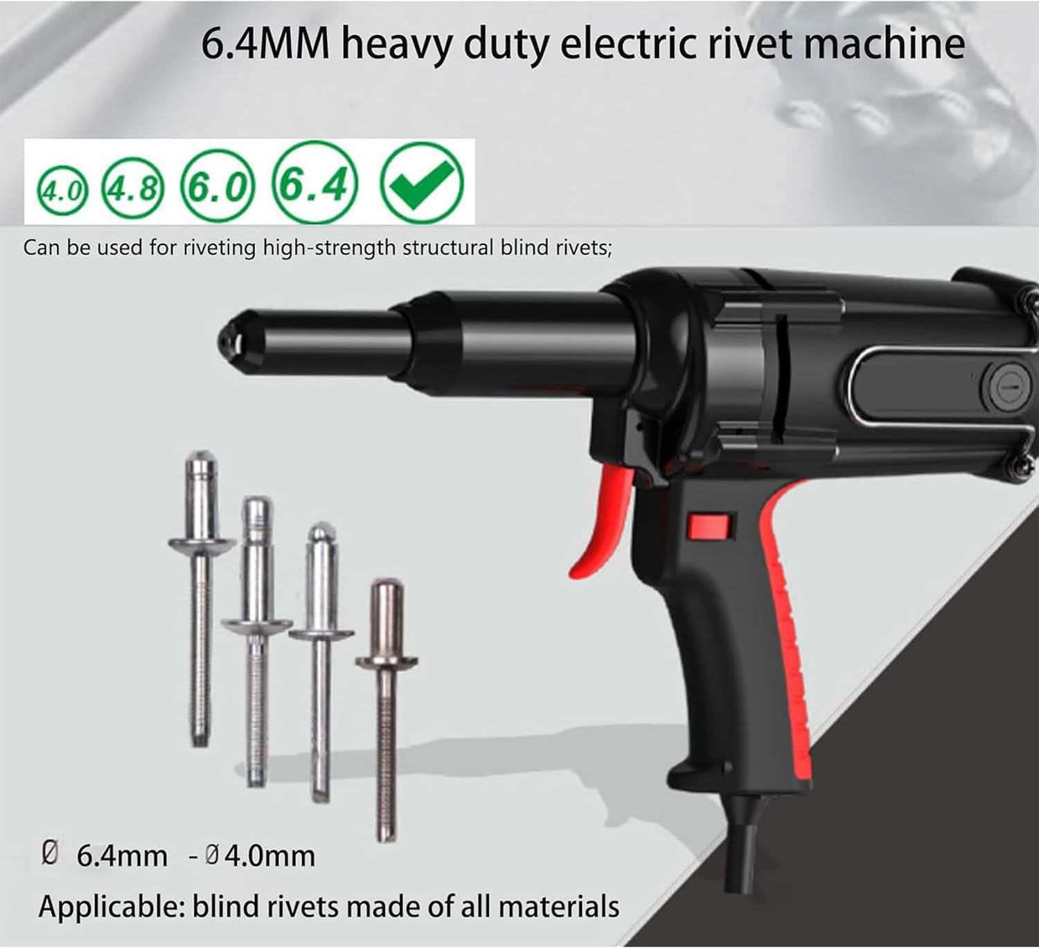 Electric Rivet Tool Kit,Corded Riveters,Portable Automatic Brushless Blind Riveter Tool,Compatible with 5/32 inch to 1/4 inch Rivets