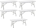 BTEXPERT Set of 5, Fold-in-Half Folding Table 6 Feet 72'x 29.5' Lightweight Portable Carrying Handle Indoor Outdoor Picnic Camping Office Home Party Wedding Event White