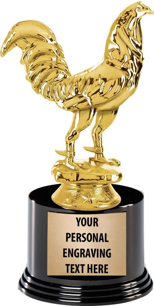 Crown Awards Fighting Rooster Trophies with Custom Engraving, 6.25' Personalized Fighting Rooster Trophy On Deluxe Round Base Prime