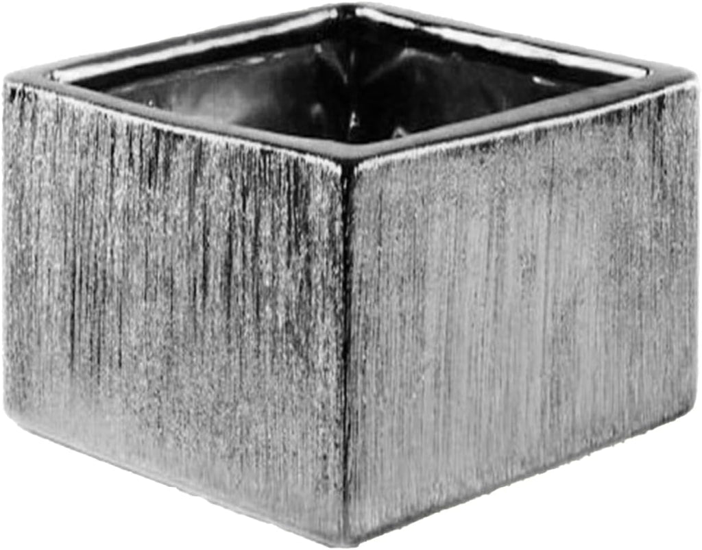 WGVI Silver Scratched Square Ceramic Vase, Width 6', Height 4', Elegant Morden Short Square Pan Floral Planter Terrarium Pot Container Tabletop for Event Accent Home Decor 12 Pieces