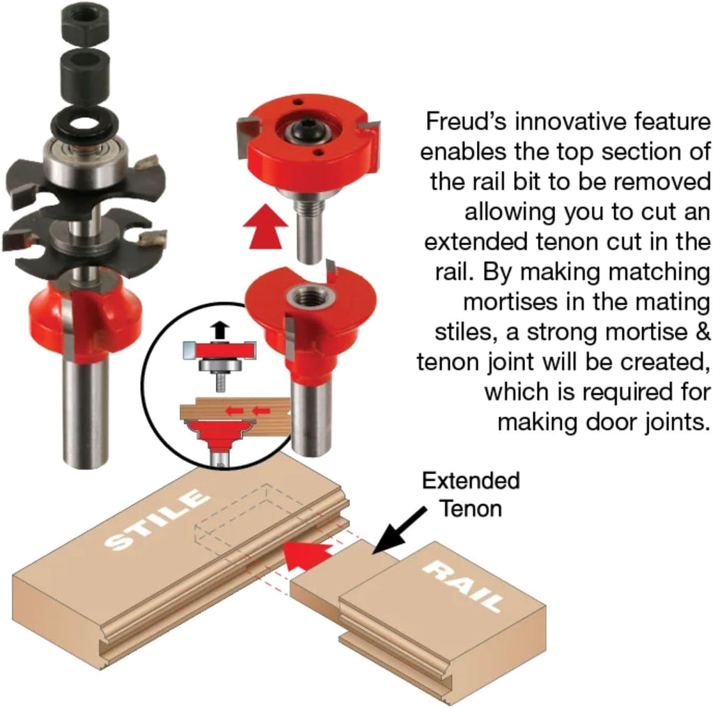 Freud Premier Adjustable Rail & Stile Bit - Round Over Bead with Tico Hi-Density Carbide for Maximum Performance - 1-11/16' Dia., 3-3/4' Length, 9/32' Radius, 1/2' Shank - 99-763