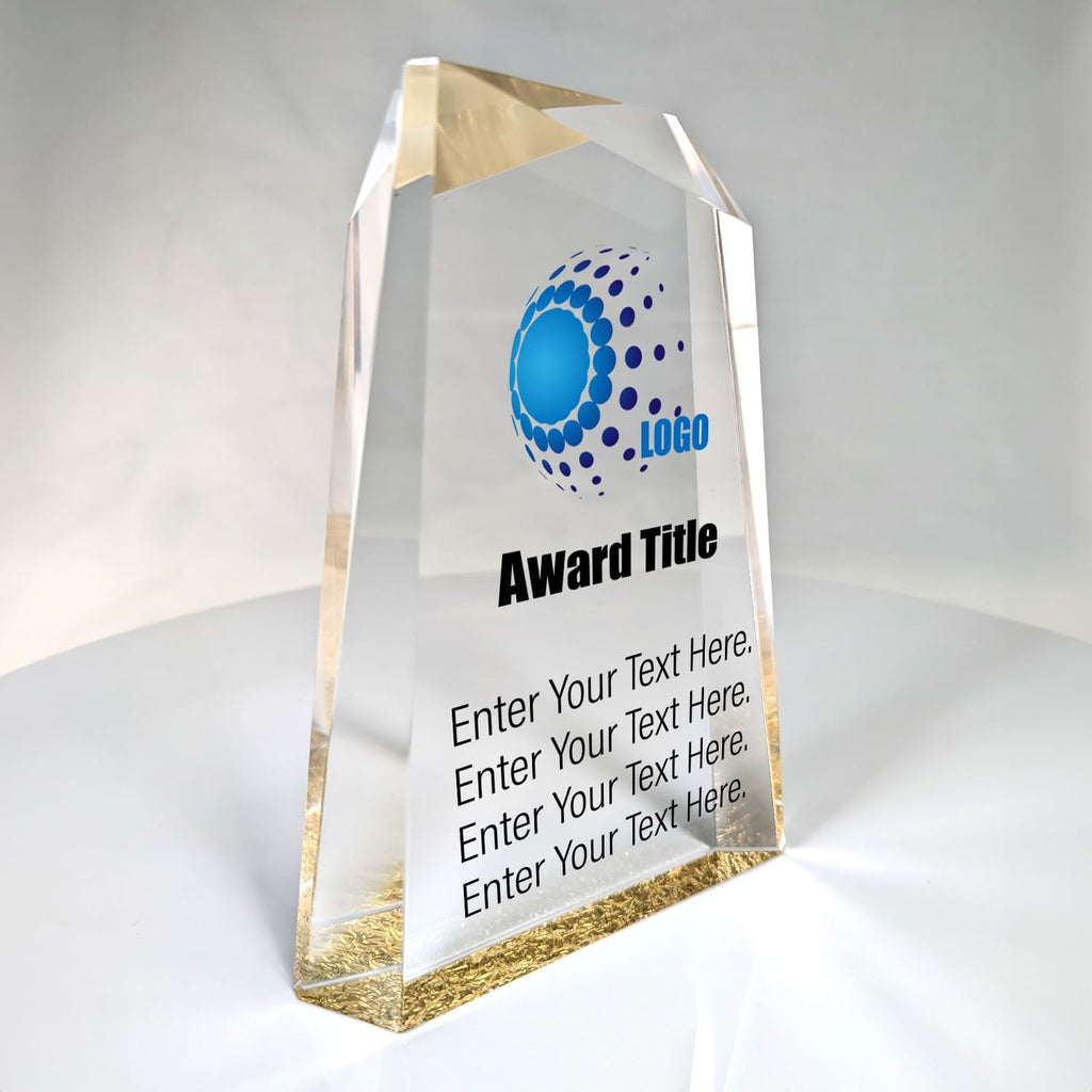 Personalized Acrylic Award with Gold Tint - Recognition Acrylic Trophy for Employee of the Month, Appreciation Gifts, Thank You for Your Service, Custom Trophy, Work Anniversary, Employee & Co-Worker Gifts (Crystal Facet Wave)