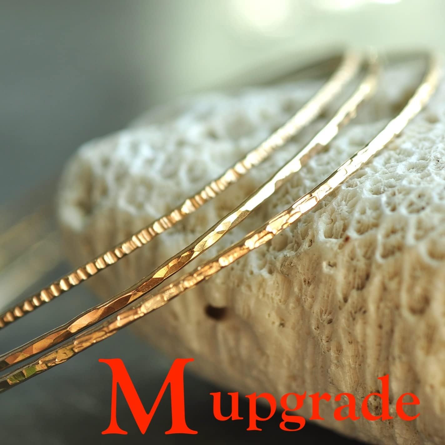 14k gold filled Bangles hammered slip on set of 3 textures, Mu-Yin Jewelry Handmade in USA