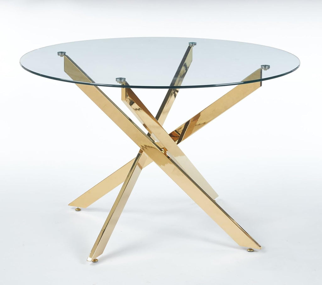 Round Glass Dining Table,Glass Dining Room Table with Metal Legs, Modern Style Glass Kitchen Table for Home, Kitchen, Dining Room