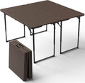 2 Pack Folding Table, 4FT Foldable Picnic Table with Adjustable Height, Heavy Duty Fold-in-Half Portable Table for Weddings, Camping, RV Travel, Parties, BBQs, Easy to Fold and Store, Brown