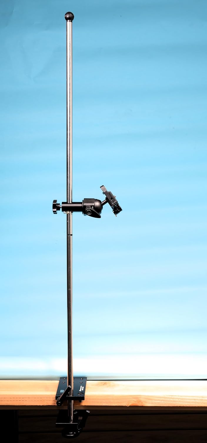 Hammers Height Adjustable Prone Benchtop Standing Bullseye 5/8' Stainless Steel Pole Competition Spotting Scope Stand with Bench Mount Plate Crossbar Swivel Ball Head Tripod Base