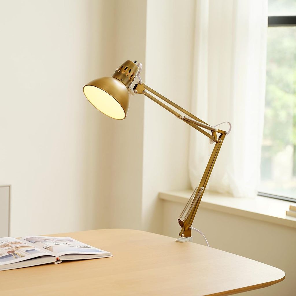 31.5' Multi-Joint Desk Lamp with Metal Clamp, Black, On/Off Rotary Switch on Shade, Partially Adjustable Swing Arm, Home Essentials, Reading Light, Office Décor