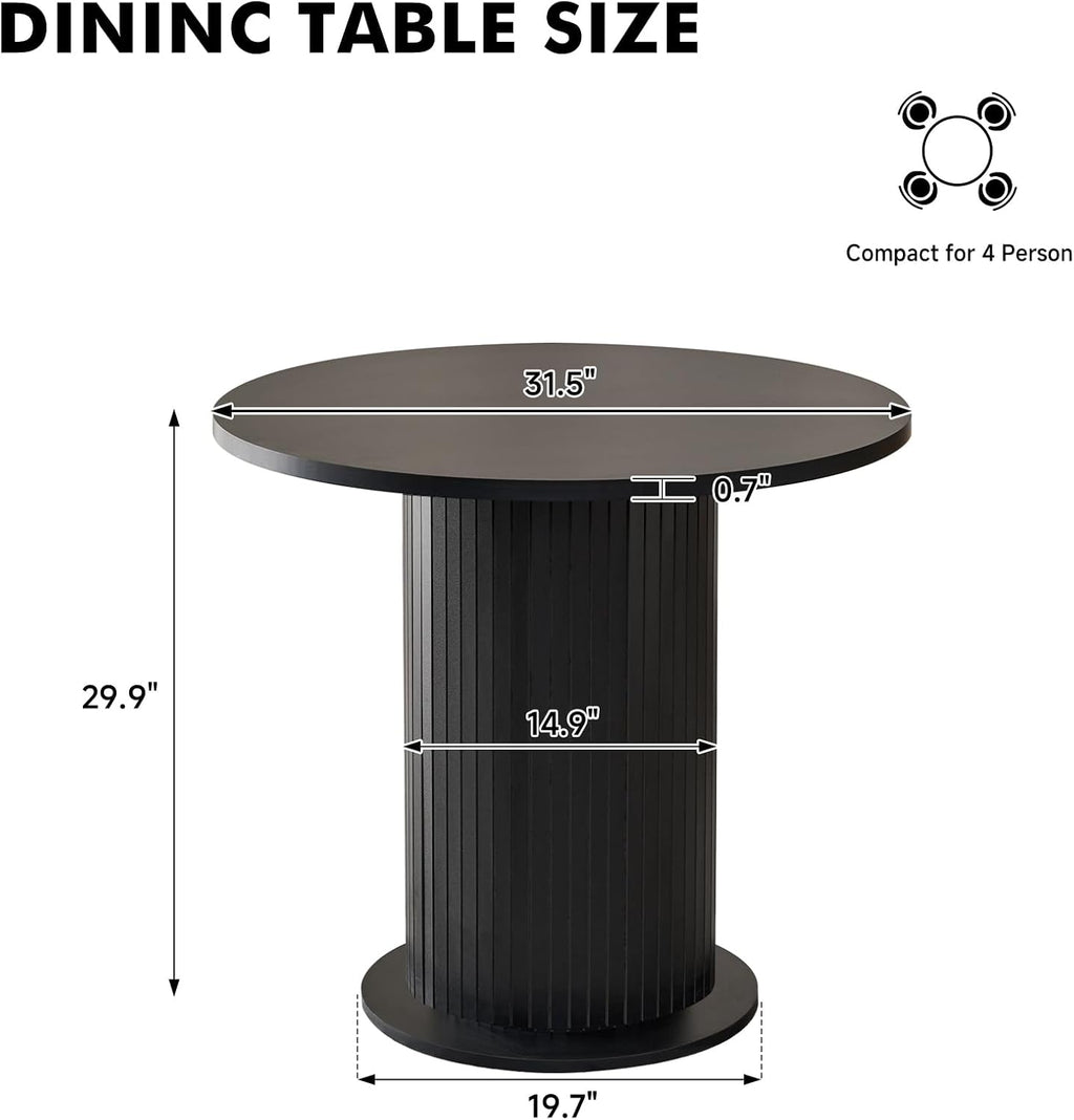 31.5' Round Dining Table for 2, Modern Small Pedestal Kitchen Table, Space Saving, for Apartment Dining Living Room,Black