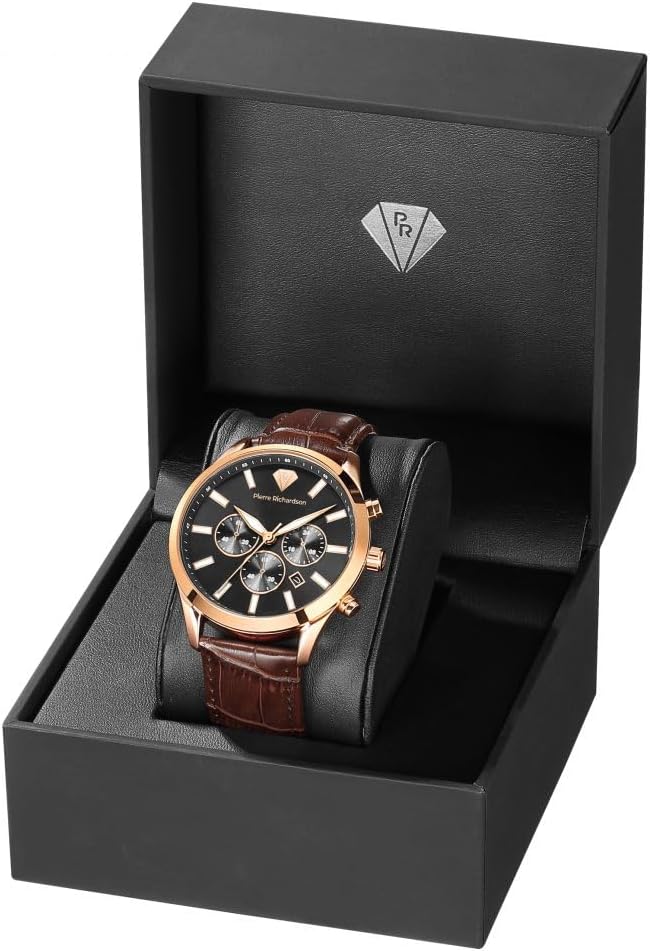 PIERRE RICHARDSON Men's Luxury Watch PR2320 – Silver Stainless Steel Quartz, 44mm, 5ATM Water Resistant, Scratch-Resistant Sapphire Crystal Glass