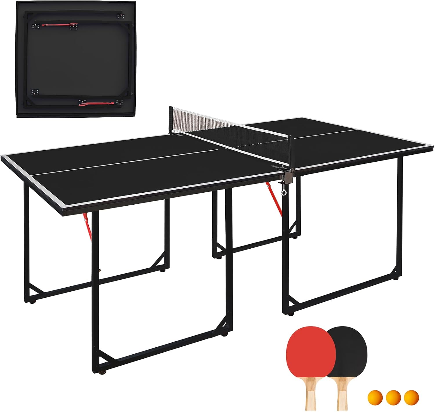 Foldable Ping Pong Table Portable 4.5FT/6FT/9FT Indoor MDF Table Tennis Table Multi-Purpose Family Game Table with Net, 2 Paddles and 3 Balls for Kid Teenager Adult