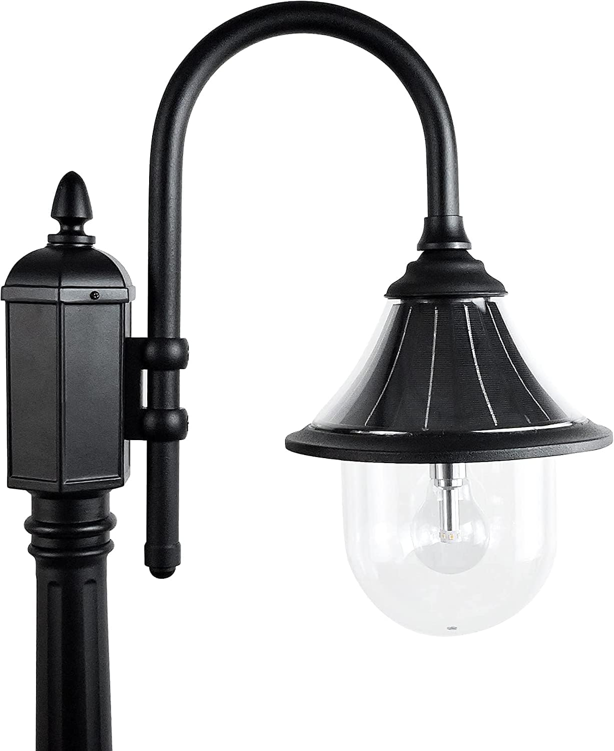 Gama Sonic Orion Outdoor Solar Lamp Post Light Kit, Black Resin Industrial Style Downlight, Cast Aluminum Pole with Warm White Light 2700K