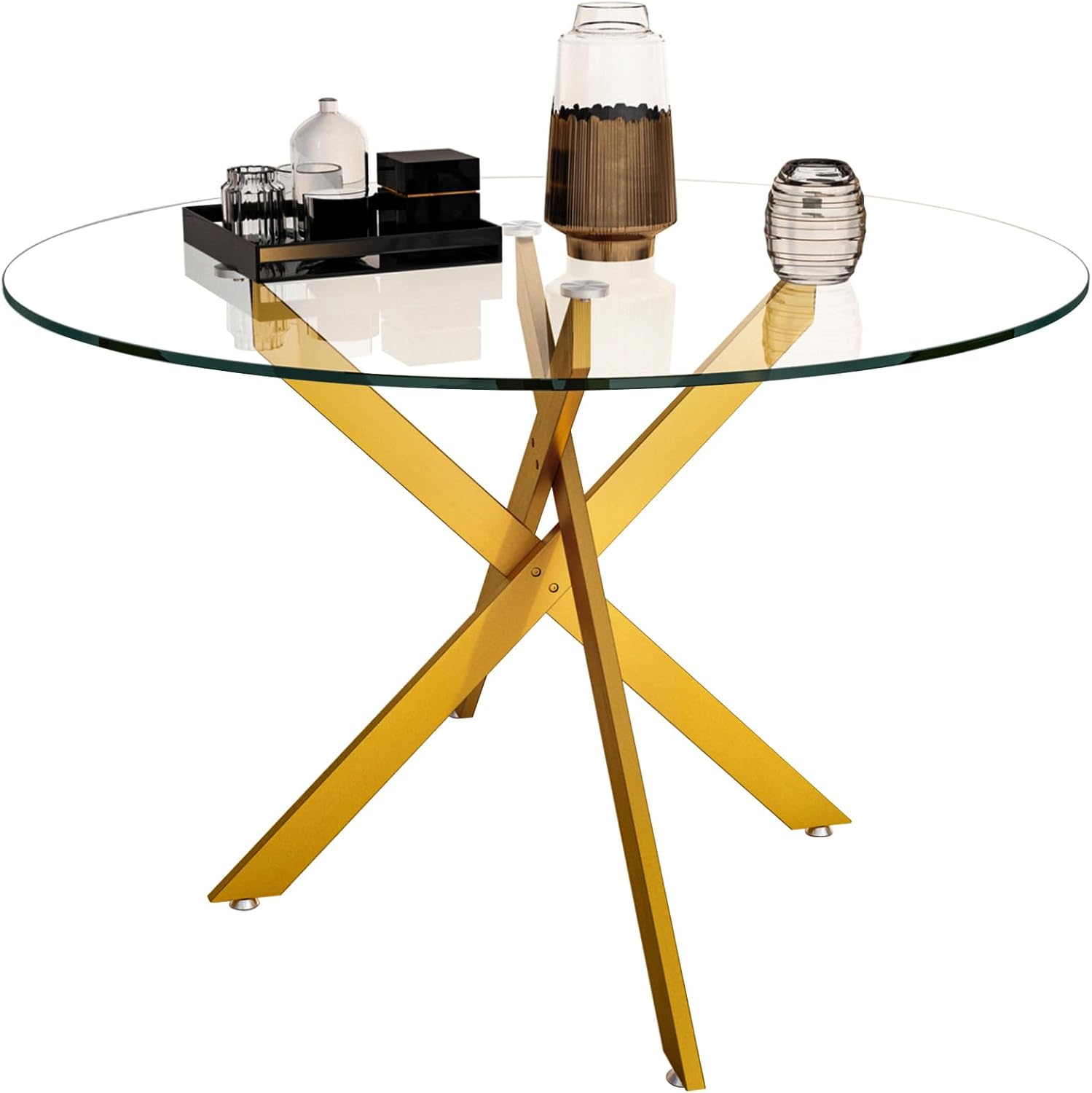 HomVent 3 Piece Round Glass Dining Table Set, Tempered Glass Dinner Table Set for 2 Kitchen Table Set with 2 Velvet Upholstered Chairs for Kitchen Dining Room