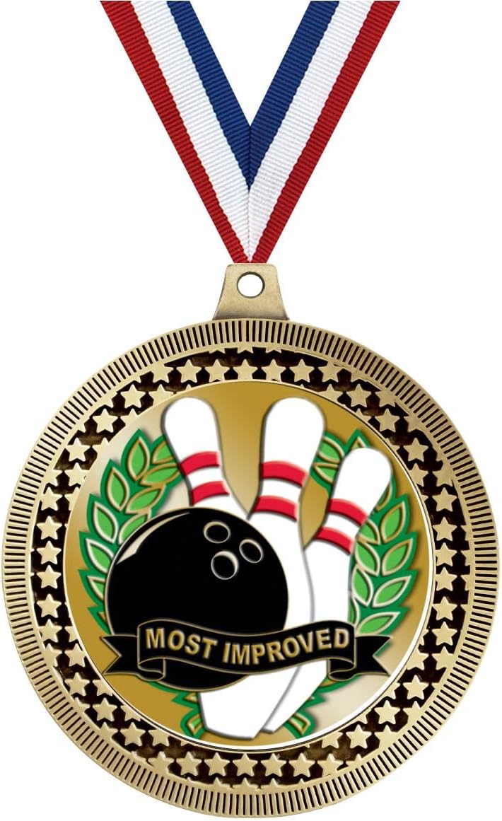 Crown Awards 2.75' Bowling Most Improved Medal Award, Gold Vega Bowling Most Improved Team Trophy Award Includes Free Neck Ribbon Prime