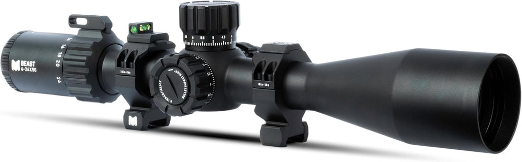 Monstrum Beast 6-24x50 FFP Rifle Scope | Featuring ED Glass, Adjustable Objective, Precision Turrets with Zero Stop, Daylight Bright Reticle, and Anti-Cant Scope Rings