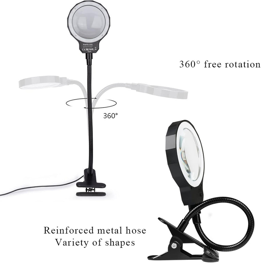 Magnifying Glasses for Hobbies, 3X Daylight LED Magnifying Lamp with Metal Clamp, Illuminated Optical Glass Magnifier Lens, Rechargeable Double The Comfort