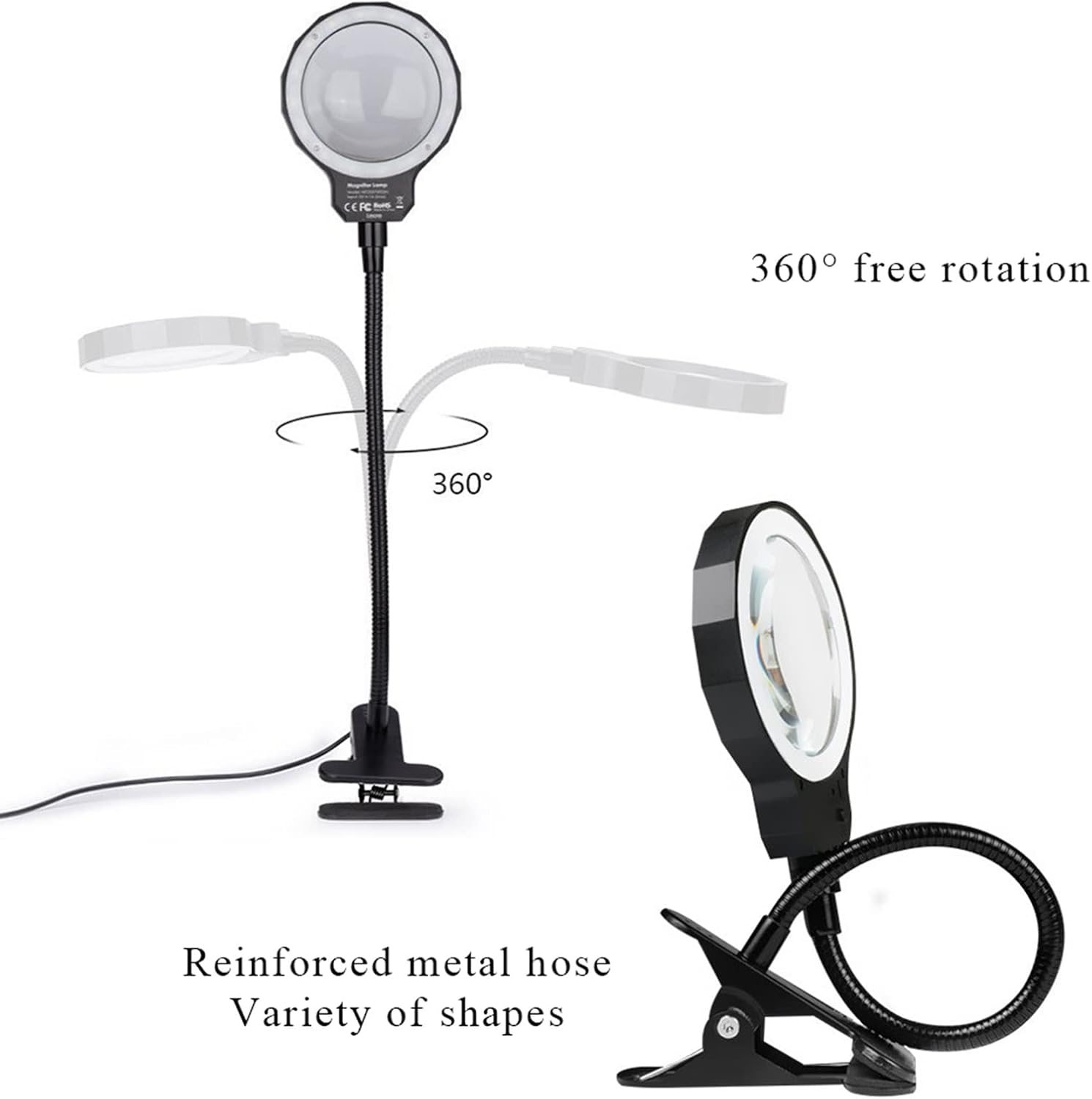 Magnifying Glasses for Hobbies, 3X Daylight LED Magnifying Lamp with Metal Clamp, Illuminated Optical Glass Magnifier Lens, Rechargeable Double The Comfort