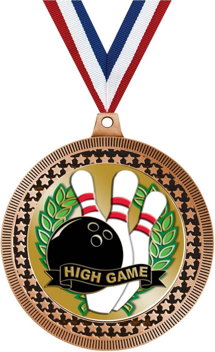 2.75' Bowling High Game Medal Award, Bronze Vega Bowling High Game Team Trophy Award Includes Free Neck Ribbon Prime