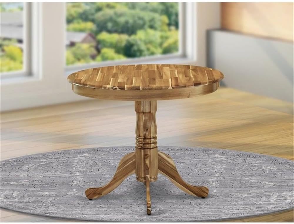East West Furniture ANT-ANA-TP Antique Dining Room Table - a Round kitchen Table Top with Pedestal Base, 36x36 Inch, Natural