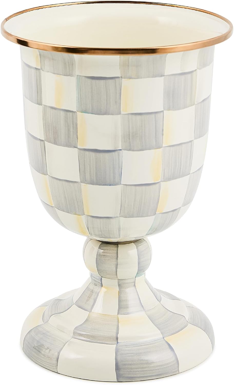 MACKENZIE-CHILDS Pedestal Vase, Decorative Centerpiece and Flower Holder, Gray-and-White Sterling Check