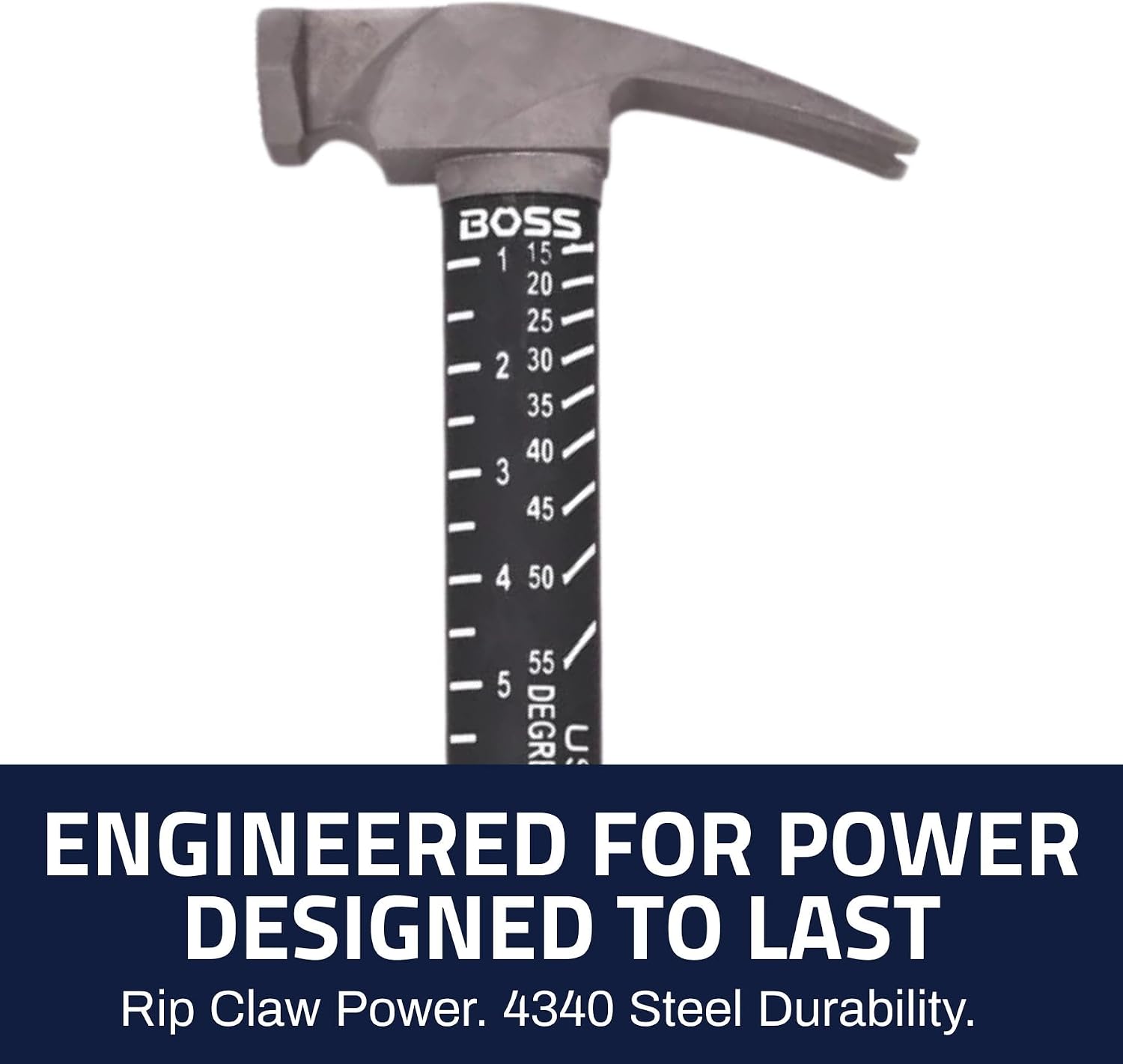 Boss Hammer 12 oz. Construction Grade Ti64 Titanium Hammer with Tough-Fiber Shock-Absorbing Fiberglass Handle - No-Slip Grip, Milled Faced - Made in USA - BH12TIPFM