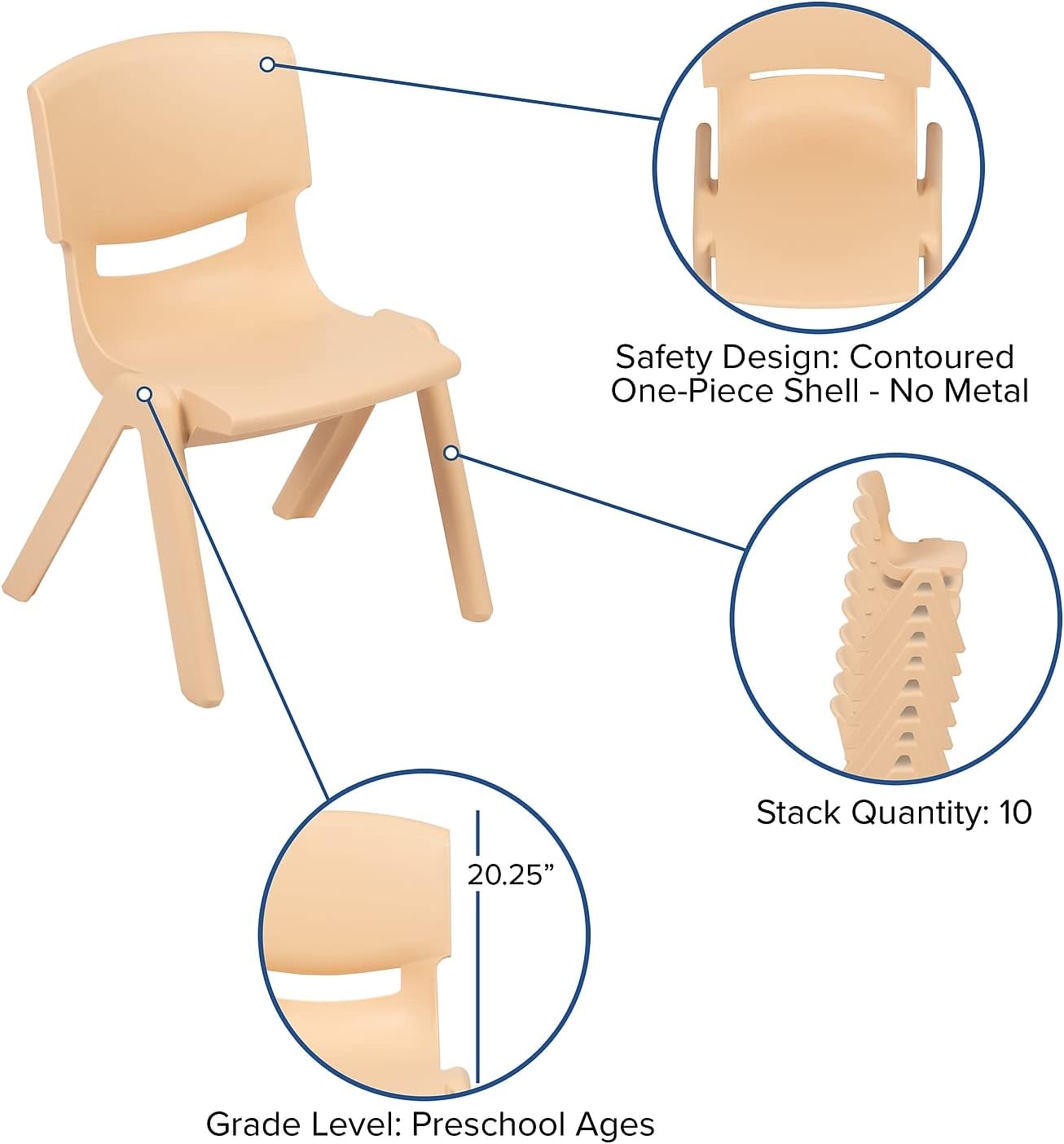 Flash Furniture 35'W x 65'L Half-Moon Natural Plastic Height Adjustable Activity Table Set with 4 Chairs