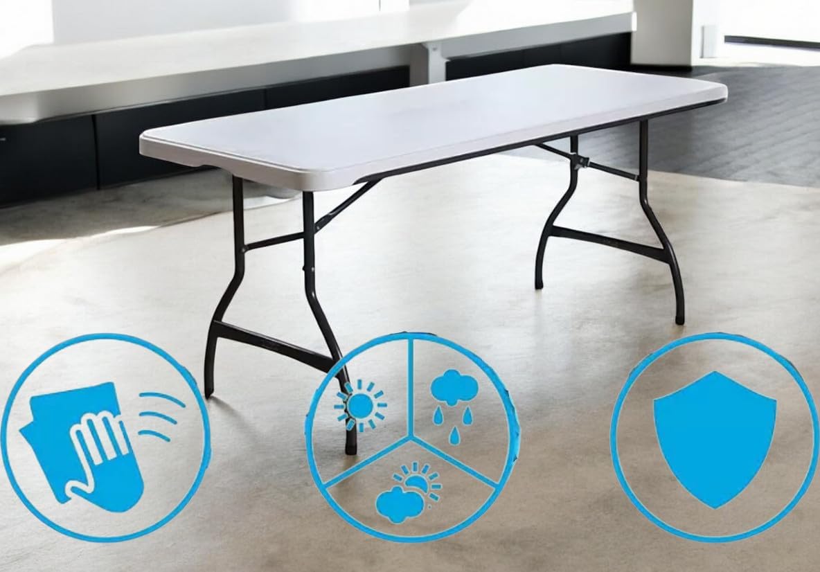6 Foot Folding Table, Portable Rectangular Banquet Table(6' Folding Table, White Granite, 1 PK)