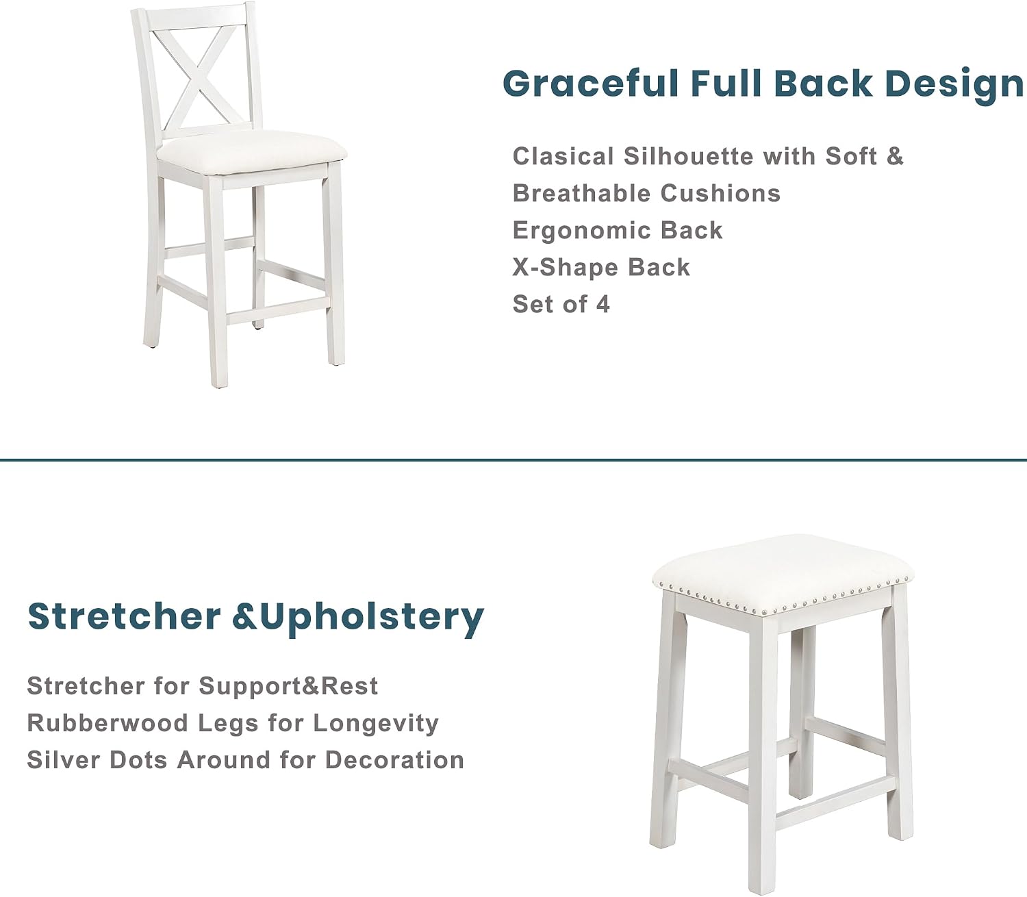 Harper & Bright Designs 5 Pieces Counter Height Wooden Bar Table Set with 3-Tier Shelf, 2 stools and 2 Chairs, Rustic Farmhouse Dining Table Set for 4, White