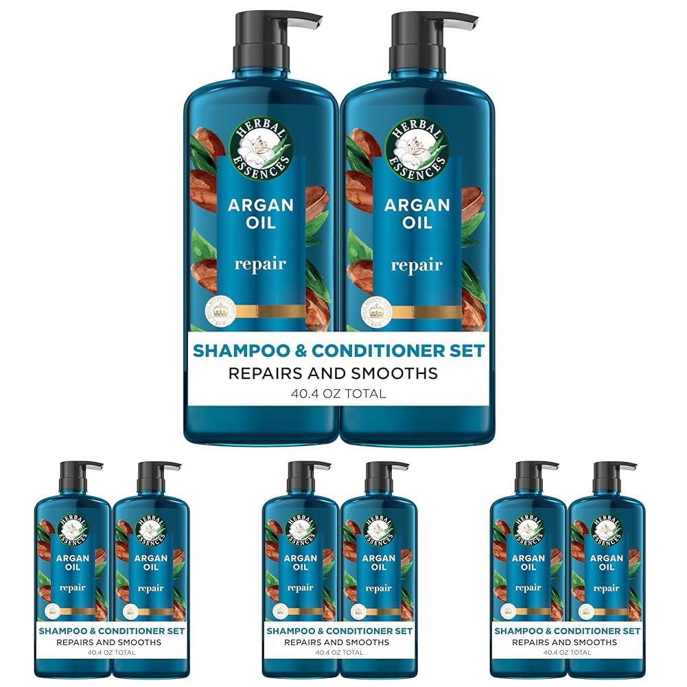 Herbal Essences Argan Oil Repair Shampoo & Conditioner Set, Moisturizes & Smoothes, Paraben-Free, Color-Safe, pH-Balanced, Citrus Scent, 20.2 Fl Oz, 8-Pack
