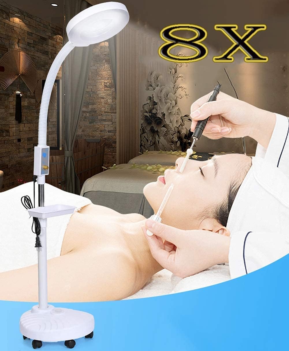 Magnifying Glass,Magnifier Magnifying Magnifier Lamp 360° Rotatable Floor Standing Magnifying Lamp with 8X Light Salon Spa Beauty Tattoo