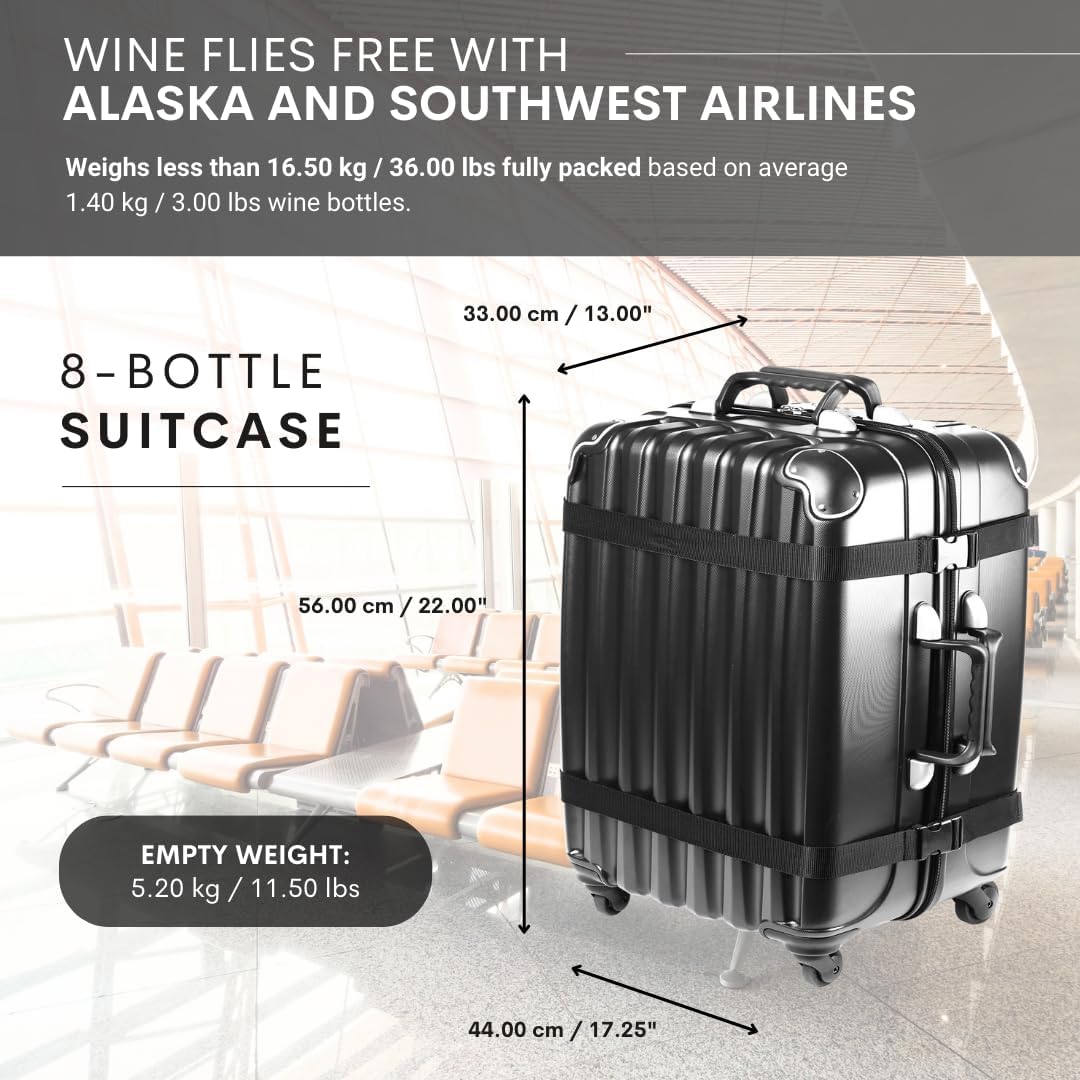 VinGardeValise® Petite Wine Suitcase – 8-Bottle Travel Luggage, TSA-Approved, Durable Hard Shell, Shockproof Foam, Secure Bottle Protection for Enthusiasts & Collectors - Silver