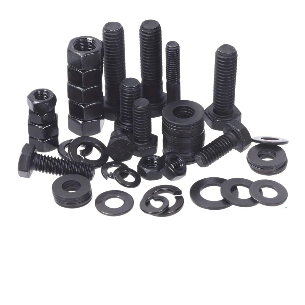Bolt and Nut Set 240Pcs Grade 8 Hex Black Flat Screws with Nuts Washers Assortment Kit for Equipment Repair
