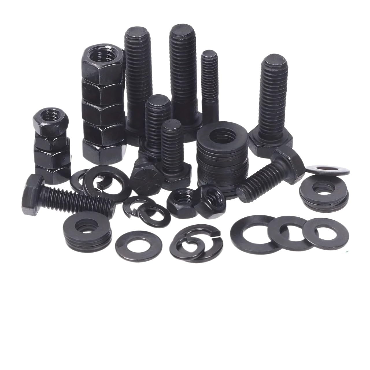 Bolt and Nut Set 240Pcs Grade 8 Hex Black Flat Screws with Nuts Washers Assortment Kit for Equipment Repair