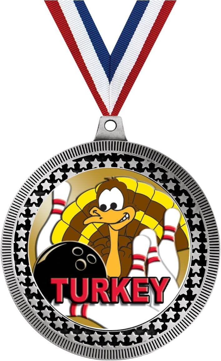 2.75' Bowling Turkey Award Medal, Silver Vega Bowling Turkey Team Trophy Award Includes Free Neck Ribbon