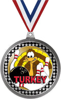 2.75' Bowling Turkey Award Medal, Silver Vega Bowling Turkey Team Trophy Award Includes Free Neck Ribbon