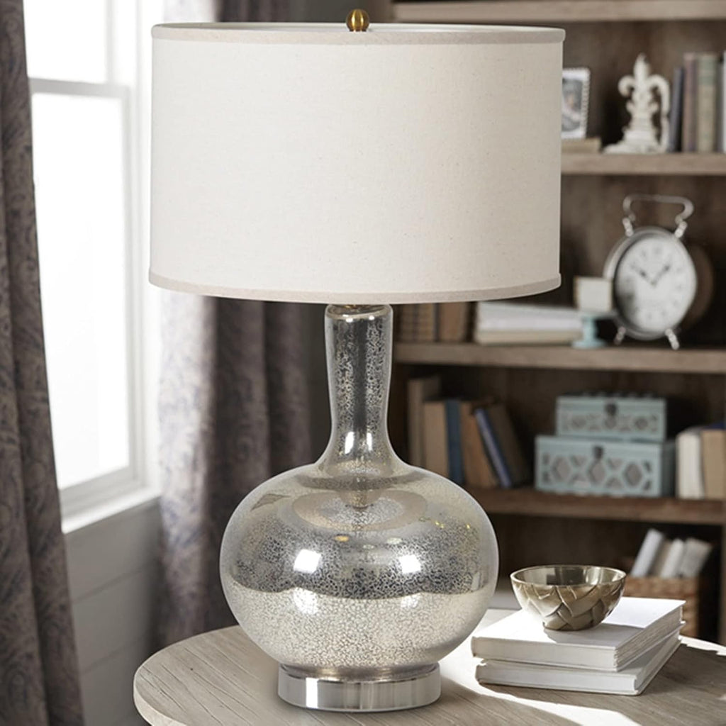 LED Desk Lamp Modern Table Lamps Glass Bedside Table Lamps with Fabric Lampshade Luxurious Nightstand Lamps for Home Office Cafe Study Table Lamp, 25'H Table Lamp Reading Lamp ( Color : Silver )