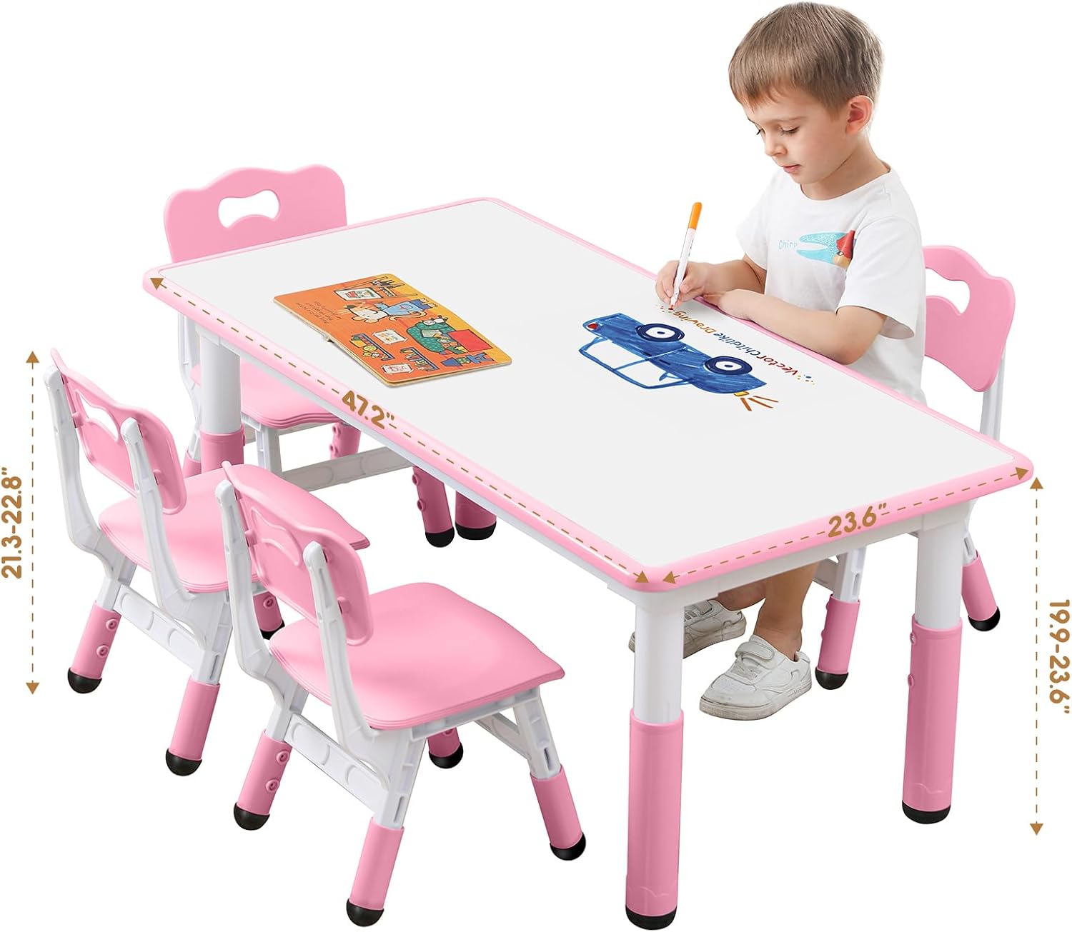 Kids Table and Chairs Set, Height Adjustable Desk With 6 Seats for Ages 3-12,Arts & Crafts Table,Graffiti Desktop, Non-Slip Legs, Max 300lbs, Children Multi-Activity Table for Classrooms,Daycares,Home