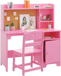 GarveeHome Kids Desk & Chair Set with Hutch, Storage Cabinet, Wooden Children Student Writing Table Computer Workstation for Kids Bedroom & Study Room