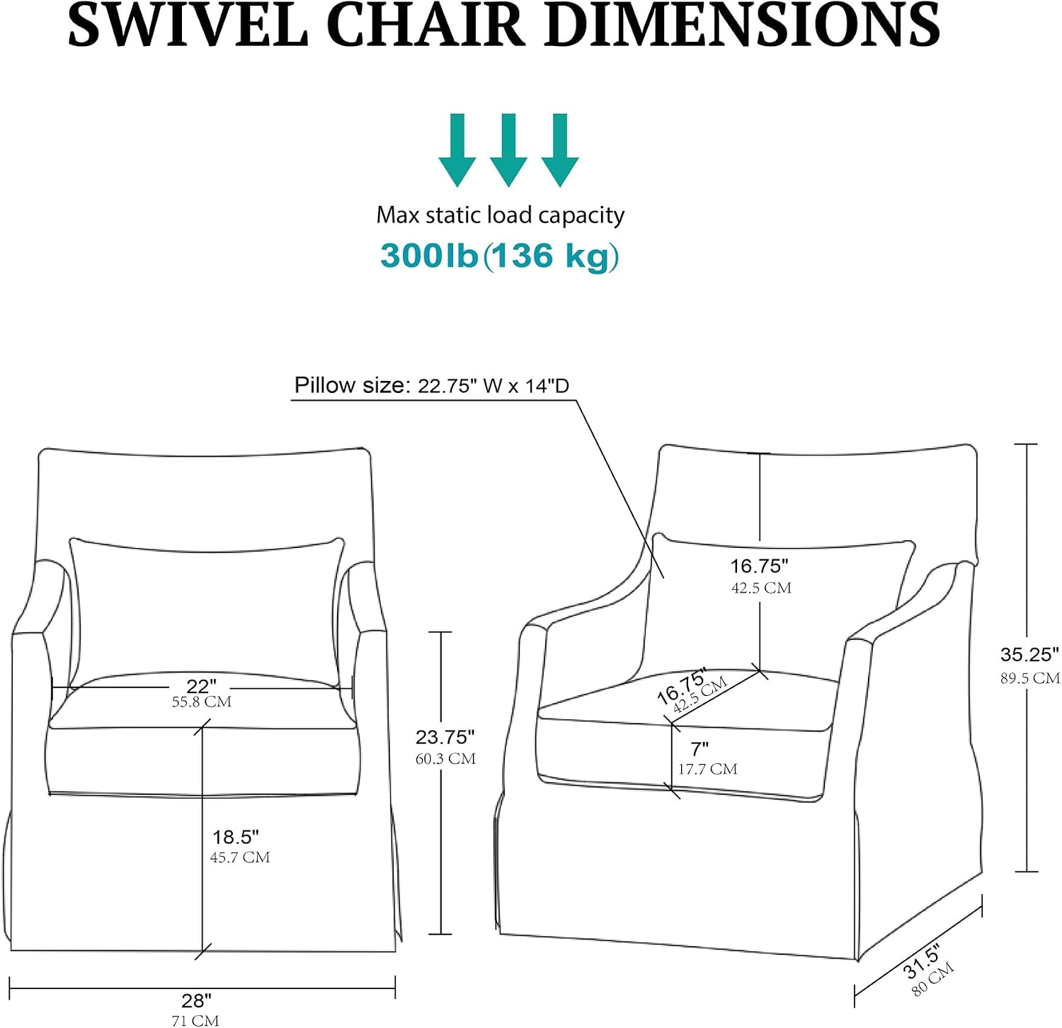 Martha Stewart London Swivel Chair - Solid Wood & Plywood, Skirted Metal Base Accent Armchair, Lumbar Pillow -Modern Classic Family Room Sofa Furniture Bedroom Lounge, 28'X31.5'X35.25', Light Blue
