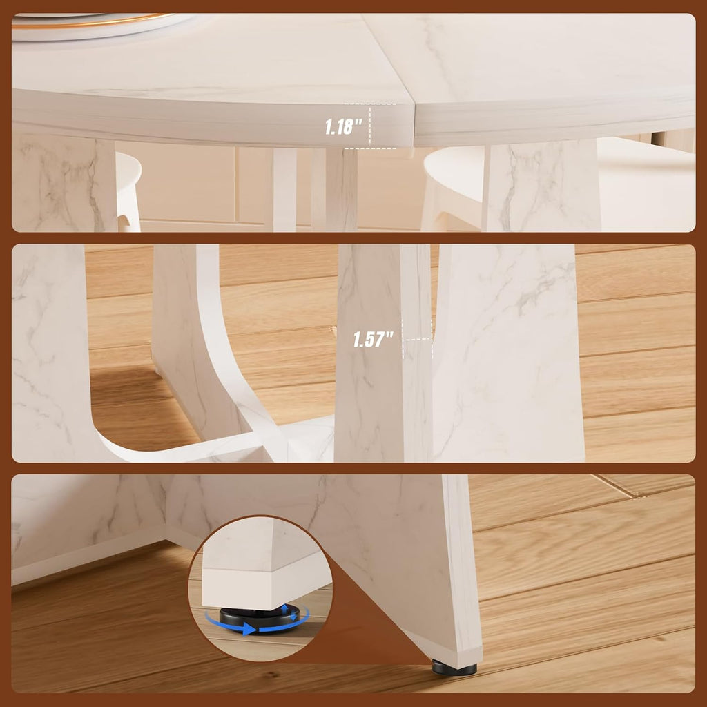 47' Round Dining Table for 4-6, Farmhouse Wood Kitchen Table, Mid-Century Wooden Circle Dinner Room Table Easy Assembly for Dining Room, Kitchen, Living Room (Faux Marble)