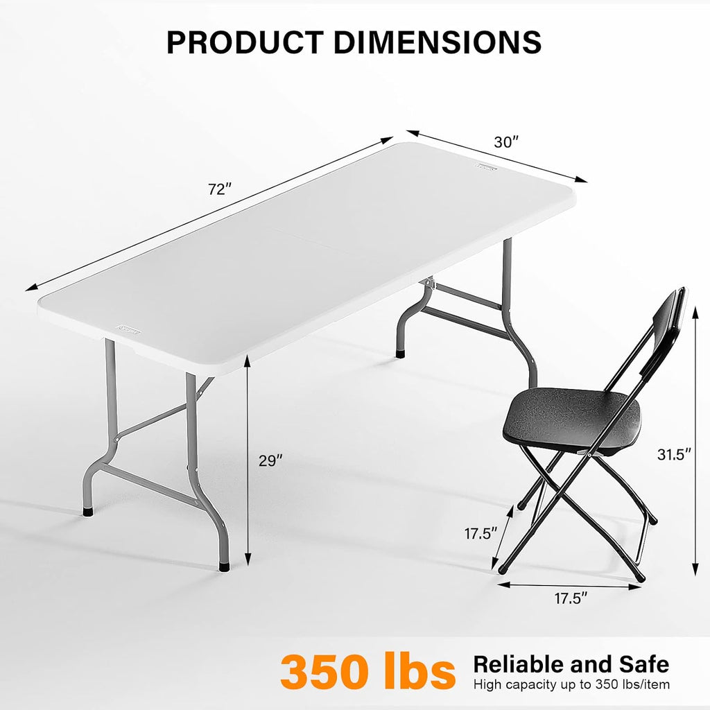 VINGLI 6 FT Plastic Folding Table Set with 6 Black Folding Chairs for Picnic, Event, Training, Outdoor Activities, at Home and Commercial Use