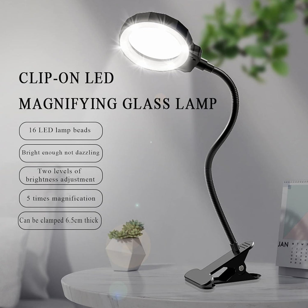 Magnifying Glasses for Hobbies, 3X Daylight LED Magnifying Lamp with Metal Clamp, Illuminated Optical Glass Magnifier Lens, Rechargeable Double The Comfort
