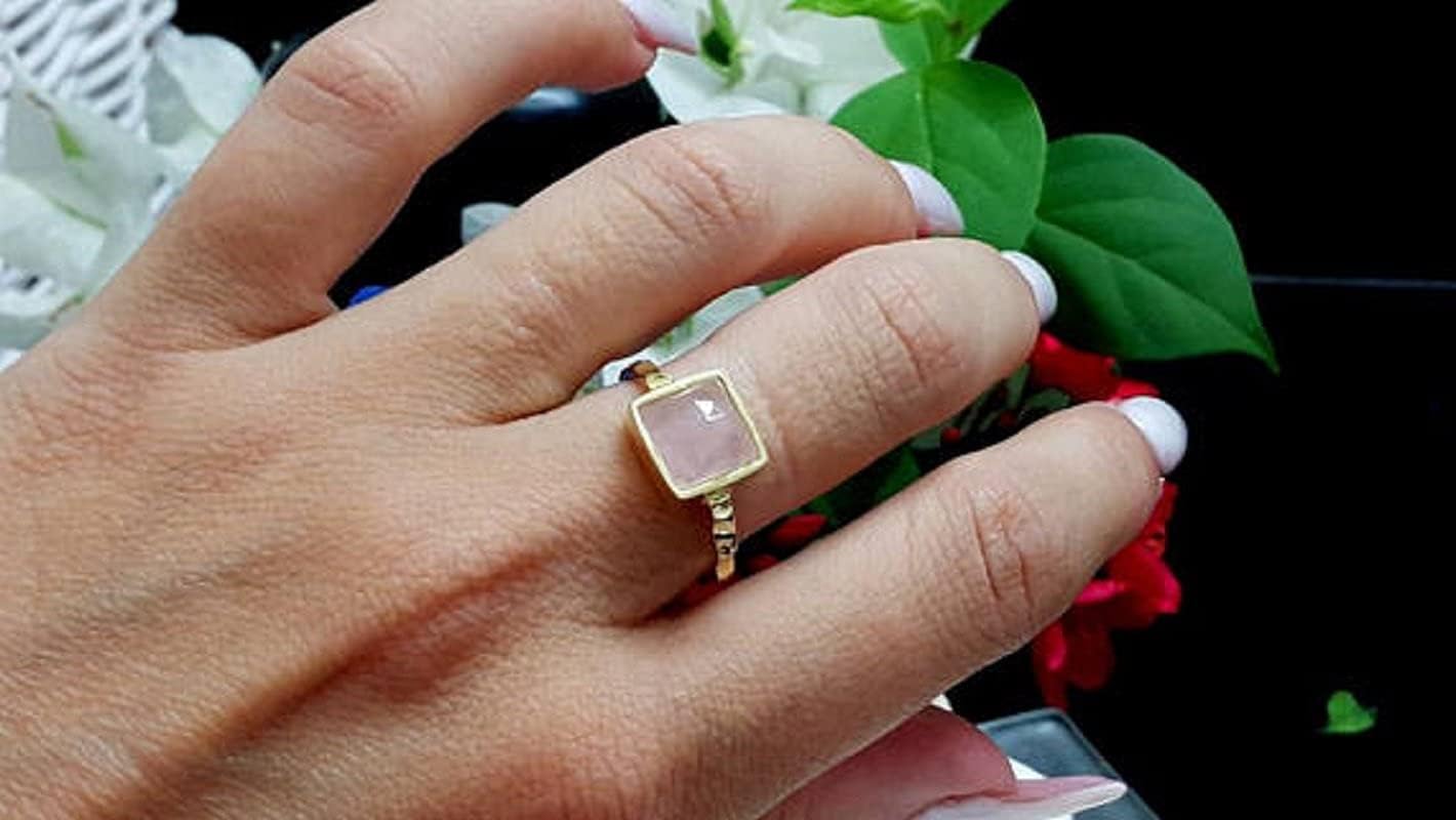 Coral square bezel set ring