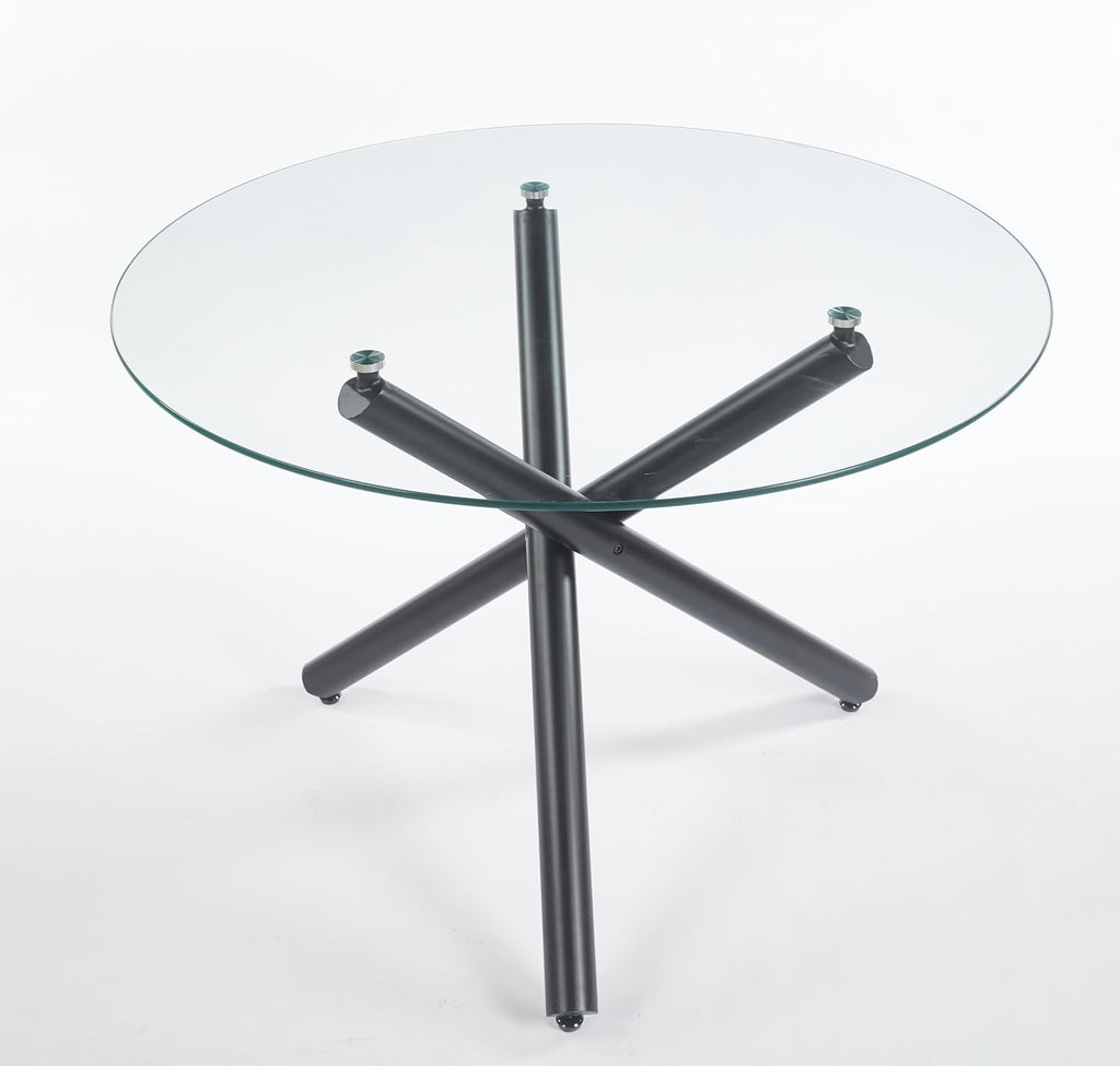 Round Glass Dining Table,Glass Dining Room Table with Metal Legs, Modern Glass Kitchen Table for Home, Kitchen, Dining Room