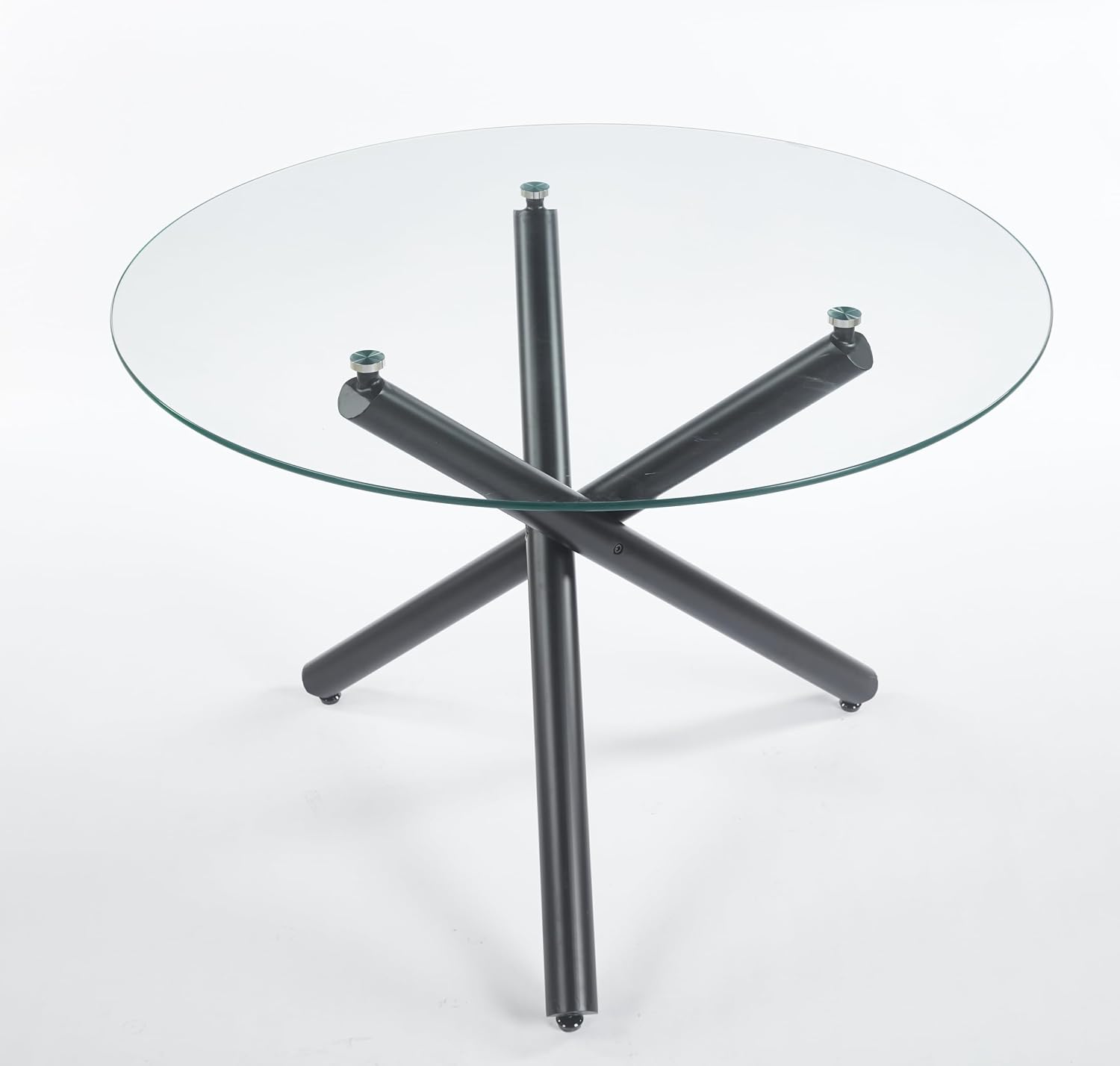 Round Glass Dining Table,Glass Dining Room Table with Metal Legs, Modern Glass Kitchen Table for Home, Kitchen, Dining Room