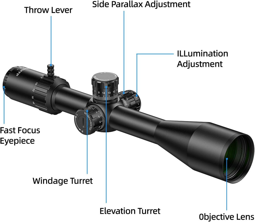 EZshoot FFP Rifle Scope with Zero Stop, MOA Illuminated Reticle, Parallax Adjustment, 30mm Tube Long Range Scope for Hunting, First Focal Plane Riflescope