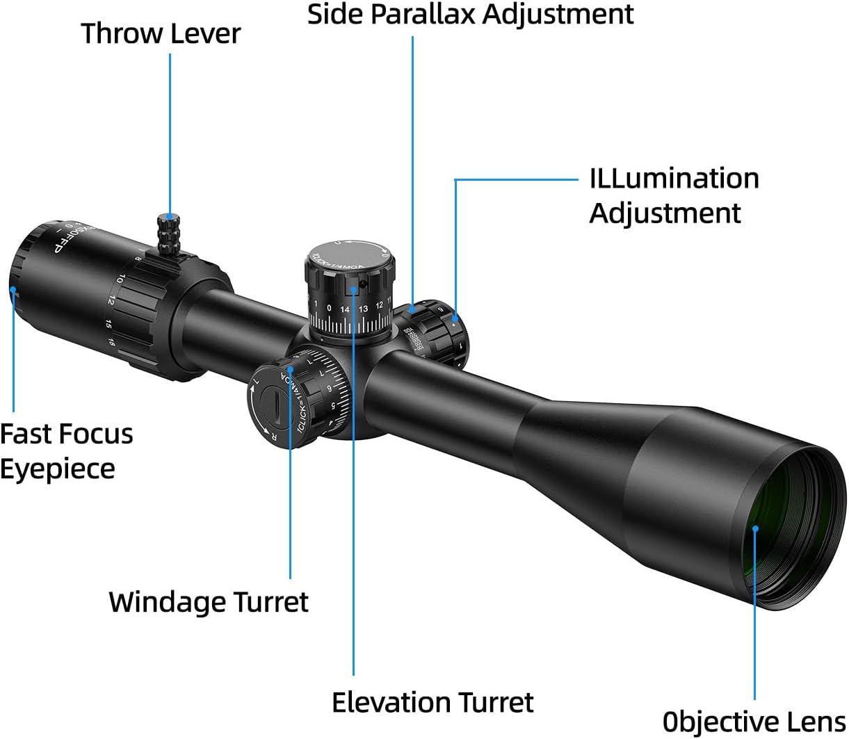 EZshoot FFP Rifle Scope with Zero Stop, MOA Illuminated Reticle, Parallax Adjustment, 30mm Tube Long Range Scope for Hunting, First Focal Plane Riflescope
