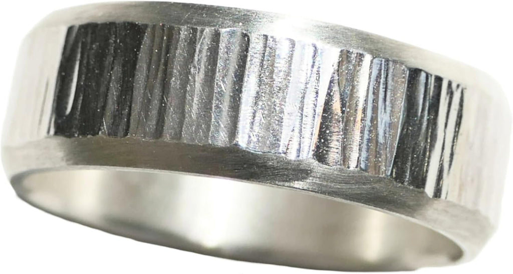 Hammered Sterling Silver Gemstone Band: Flush Set Gemstone Wedding Ring